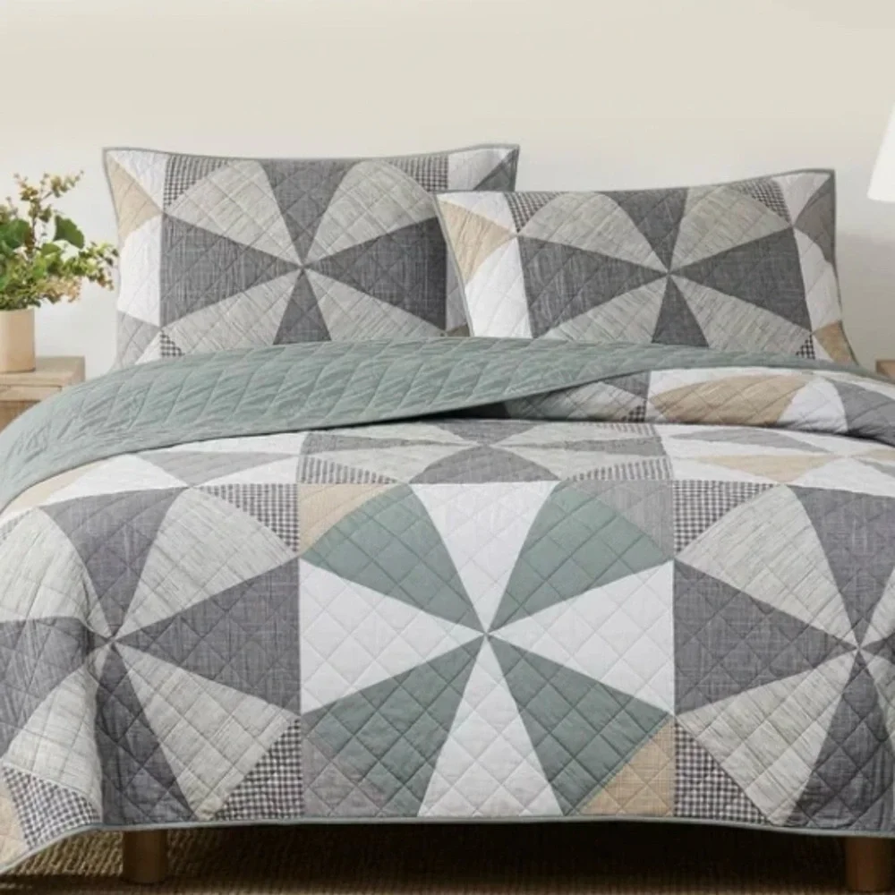 Origami Pieced Prairie Patchwork‎ Quilt Queen Size reversible bedspread modern